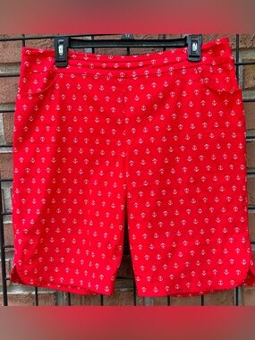 Jessica Riley Red Anchor Print Stretch Shorts